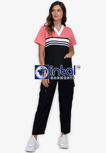Scrub Suit High Quality Medical Doctor Nurse Scrubsuit Jogger 4 Pocket Pants Unisex Scrubs 03J Black-Peach