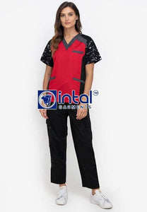 Scrub Suit High Quality Medical Doctor Nurse Scrubsuit Cargo 6 Pocket Pants Unisex Scrubs 09D Red-Black Camouflage