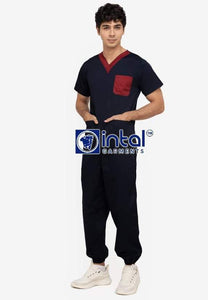 Scrub Suit High Quality Medical Doctor Nurse Scrubsuit Regular/Jogger 4 Pocket Pants Unisex Scrubs 01I Midnight Blue-Maroon