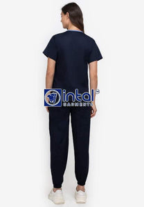 Scrub Suit High Quality Medical Doctor Nurse Scrubsuit Regular/Jogger 4 Pocket Pants Unisex Scrubs 01I Midnight Powder Blue