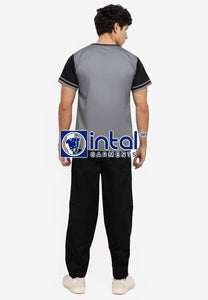 Scrub Suit High Quality Medical Doctor Nurse Scrubsuit Regular/Jogger 4 Pocket Pants Unisex Scrubs 01D Light Grey-Black