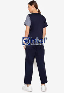 SCRUBSUIT 11 Standard Mock Wrap Lhacose Polycotton Regular 4 Pocket Pants Unisex Scrubs Midnight Blue and Light Grey