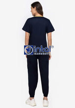 Scrub Suit High Quality Medical Doctor Nurse Scrubsuit Jogger 4 Pocket Pants Unisex Scrubs 04I Midnight Blue-Yellow