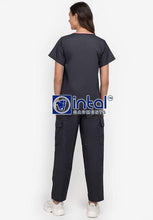 Scrub Suit High Quality Medical Doctor Nurse Scrubsuit Jogger or Cargo 6 Pocket Pants Unisex Scrubs 03F Charcoal Grey-Peach