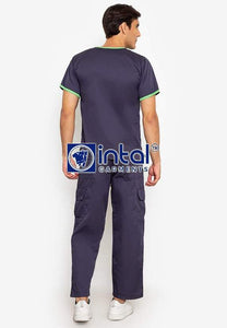 Scrub Suit High Quality Medical Doctor Nurse Scrubsuit Cargo 6 Pocket Pants Unisex Scrubs 03F Charcoal Grey-Kelly Green