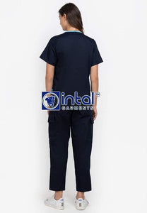 Scrub Suit High Quality Medical Doctor Nurse Scrubsuit Cargo 6 Pocket Pants Unisex Scrubs 12 Midnight Blue-BDF