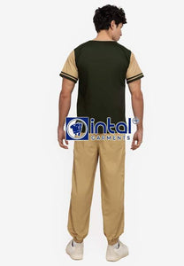 Scrub Suit High Quality Medical Doctor Nurse Scrubsuit Regular/Jogger 4 Pocket Pants Unisex Scrubs 01D Army Green-Khaki