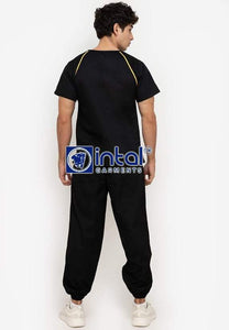 Scrub Suit High Quality Medical Doctor Nurse Scrubsuit Jogger 4 Pocket Pants Unisex Scrubs 05C Black-Yellow