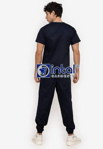 Scrub Suit High Quality Medical Doctor Nurse Scrubsuit Regular/Jogger 4 Pocket Pants Unisex Scrubs 03C Midnight Blue-Forest Green