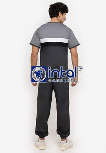 Scrub Suit High Quality Medical Doctor Nurse Scrubsuit Jogger 4 Pocket Pants Unisex Scrubs 03H Charcoal Grey-Light Grey