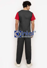 Scrub Suit High Quality Medical Doctor Nurse Scrubsuit Regular/Jogger 4 Pocket Pants or Cargo 6 Pocket Pants Unisex Scrubs 03B Charcoal Grey-Red