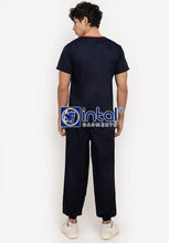 Scrub Suit High Quality Medical Doctor Nurse Scrubsuit Regular/Jogger 4 Pocket Pants Unisex Scrubs 03C Midnight Blue-Orange