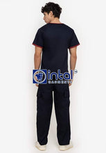 Scrub Suit High Quality Medical Doctor Nurse Scrubsuit Jogger or Cargo 6 Pocket Pants Unisex Scrubs 03F Midnight Blue-Maroon