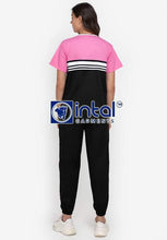 Scrub Suit High Quality Medical Doctor Nurse Scrubsuit Jogger 4 Pocket Pants Unisex Scrubs 03J Black-Rose Pink