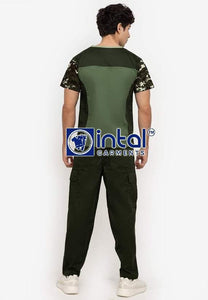 Scrub Suit High Quality Medical Doctor Nurse Scrubsuit Cargo 6 Pocket Pants Unisex Scrubs 09D Army Green-Olive Green Camouflage