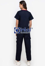 Scrub Suit High Quality Medical Doctor Nurse Scrubsuit Jogger or Cargo 6 Pocket Pants Unisex Scrubs 03F Midnight Blue-Fuchcsia