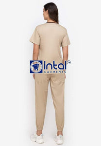 Scrub Suit High Quality Medical Doctor Nurse Scrubsuit Jogger 4 Pocket Pants Unisex Scrubs 04I Khaki-Chocolate Brown