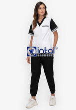 Scrub Suit High Quality Medical Doctor Nurse Scrubsuit Regular/Jogger 4 Pocket Pants Unisex Scrubs 01D White-Black