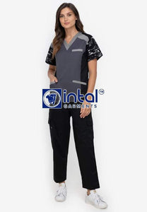 Scrub Suit High Quality Medical Doctor Nurse Scrubsuit Cargo 6 Pocket Pants Unisex Scrubs 09D Charcoal Grey-BLack Camouflage