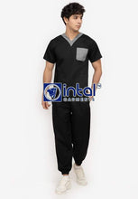 Scrub Suit High Quality Medical Doctor Nurse Scrubsuit Regular/Jogger 4 Pocket Pants Unisex Scrubs 01I Black-Light Grey