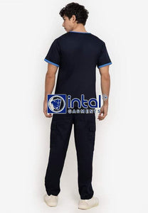 Scrub Suit High Quality Medical Doctor Nurse Scrubsuit Jogger or Cargo 6 Pocket Pants Unisex Scrubs 03F Midnight Blue-Azure Blue