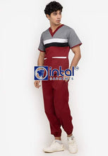 Scrub Suit High Quality Medical Doctor Nurse Scrubsuit Jogger 4 Pocket Pants Unisex Scrubs 03H Maroon-Light Grey