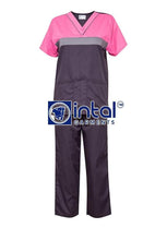 Scrub Suit High Quality Medical Doctor Nurse Scrubsuit Regular/Jogger 4 Pocket Pants or Cargo 6 Pocket Pants Unisex Scrubs 03B Charcoal Grey-Rose Pink