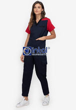 Scrub Suit High Quality Medical Doctor Nurse Scrubsuit Regular/Jogger 4 Pocket Pants or Cargo 6 Pocket Pants Unisex Scrubs 05A Midnight Blue-Rose Pink