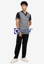 Scrub Suit High Quality Medical Doctor Nurse Scrubsuit Regular/Jogger 4 Pocket Pants Unisex Scrubs 01D Light Grey-Black