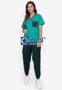 Scrub Suit High Quality Medical Doctor Nurse Scrubsuit Jogger 4 Pocket Pants Unisex Scrubs 04I Emerald Forest Green