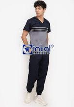Scrub Suit High Quality Medical Doctor Nurse Scrubsuit Jogger Pants Unisex Scrubs 04J Light Grey-Midnight Blue
