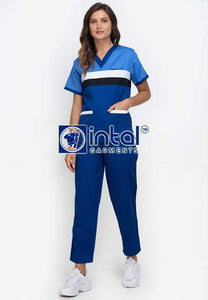 Scrub Suit High Quality Medical Doctor Nurse Scrubsuit Jogger 4 Pocket Pants Unisex Scrubs 03H Admiral Blue-Azure Blue