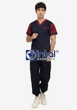 Scrub Suit High Quality Medical Doctor Nurse Scrubsuit Regular/Jogger 4 Pocket Pants Unisex Scrubs 01D Midnight Blue-Maroon