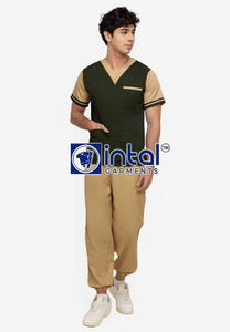 Scrub Suit High Quality Medical Doctor Nurse Scrubsuit Regular/Jogger 4 Pocket Pants Unisex Scrubs 01D Army Green-Khaki