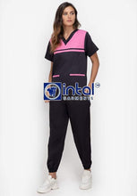 Scrub Suit High Quality Medical Doctor Nurse Scrubsuit Regular/Jogger 4 Pocket Pants Unisex Scrubs 03C Charcoal Grey-Rose Pink