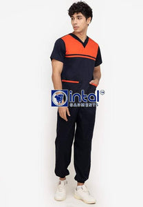 Scrub Suit High Quality Medical Doctor Nurse Scrubsuit Regular/Jogger 4 Pocket Pants Unisex Scrubs 03C Midnight Blue-Orange