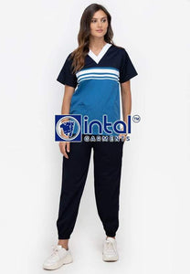 Scrub Suit High Quality Medical Doctor Nurse Scrubsuit Jogger 4 Pocket Pants Unisex Scrubs 03J Sapphire Blue-Midnight Blue