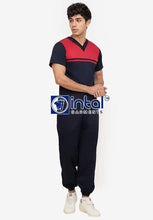 Scrub Suit High Quality Medical Doctor Nurse Scrubsuit Regular/Jogger 4 Pocket Pants Unisex Scrubs 03C1 Midnight Blue-Red