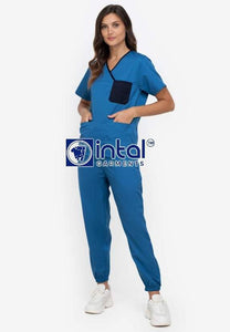 Scrub Suit High Quality Medical Doctor Nurse Scrubsuit Jogger 4 Pocket Pants Unisex Scrubs 04I Sapphire Midnight Blue