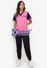 Scrub Suit High Quality Medical Doctor Nurse Scrubsuit Regular/Jogger 4 Pocket Pants Unisex Scrubs 01D Rose Pink-Charcoal Grey
