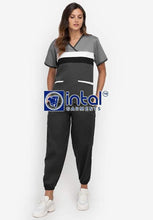 Scrub Suit High Quality Medical Doctor Nurse Scrubsuit Jogger Pants Unisex Scrubs 04H Charcoal Grey-Light Grey
