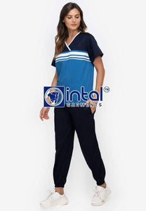 Scrub Suit High Quality Medical Doctor Nurse Scrubsuit Jogger Pants Unisex Scrubs 04J Sapphire Blue-Midnight Blue