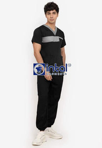 SCRUBSUIT 03I Classic V-Neck Lhacose Cotton Regular/Jogger 4-Pocket Pants Black & Light Grey