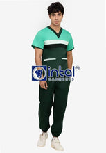 Scrub Suit High Quality Medical Doctor Nurse Scrubsuit Jogger 4 Pocket Pants Unisex Scrubs 03H Forest Green-Mint Green