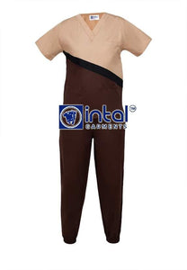 Scrub Suit High Quality Medical Doctor Nurse Scrubsuit Cargo 6 Pocket Pants Unisex Scrubs 15A Chocolate Brown-Khaki