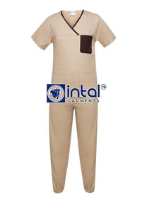 Scrub Suit High Quality Medical Doctor Nurse Scrubsuit Jogger 4 Pocket Pants Unisex Scrubs 04I Khaki-Chocolate Brown