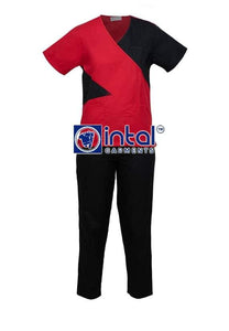 Scrub Suit High Quality Medical Doctor Nurse Scrubsuit Regular 4 Pocket Pants Unisex Scrubs 11 Red-Black