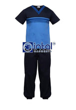 Scrub Suit High Quality Medical Doctor Nurse Scrubsuit Jogger 4 Pocket Pants Unisex Scrubs 03J Azure Blue-Midnight Blue