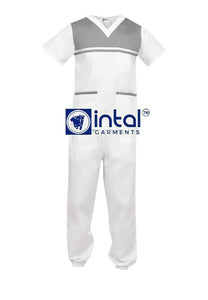 Scrub Suit High Quality Medical Doctor Nurse Scrubsuit Regular/Jogger 4 Pocket Pants Unisex Scrubs 03C White-Light Grey