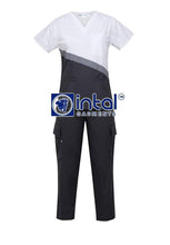 Scrub Suit High Quality Medical Doctor Nurse Scrubsuit Cargo 6 Pocket Pants Unisex Scrubs 15A Charcoal Grey-White
